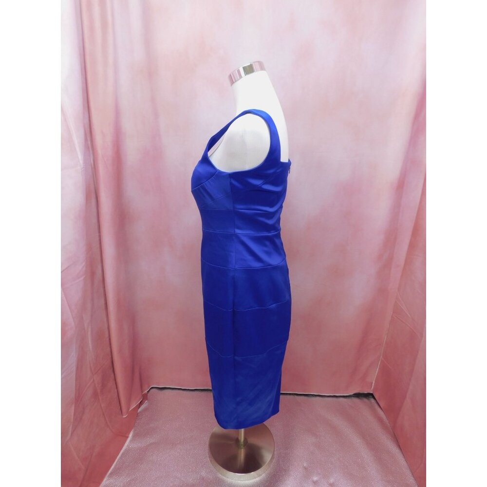 Signature by Sangria Blue Satin Sheath Dress Size 4 Lined Elegant Look - Picture 5 of 10